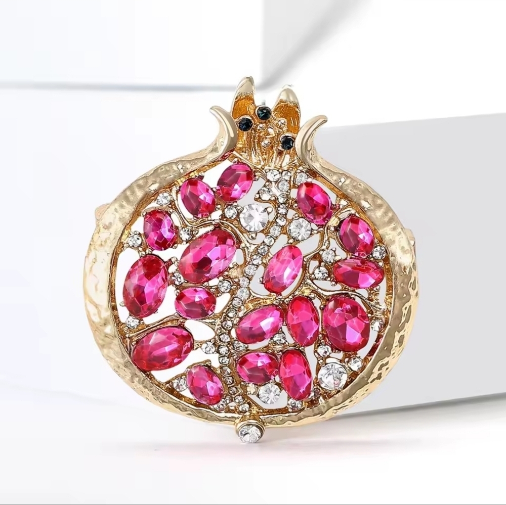 Gold and Pink Pomegranate Brooch - Picture 2 of 7